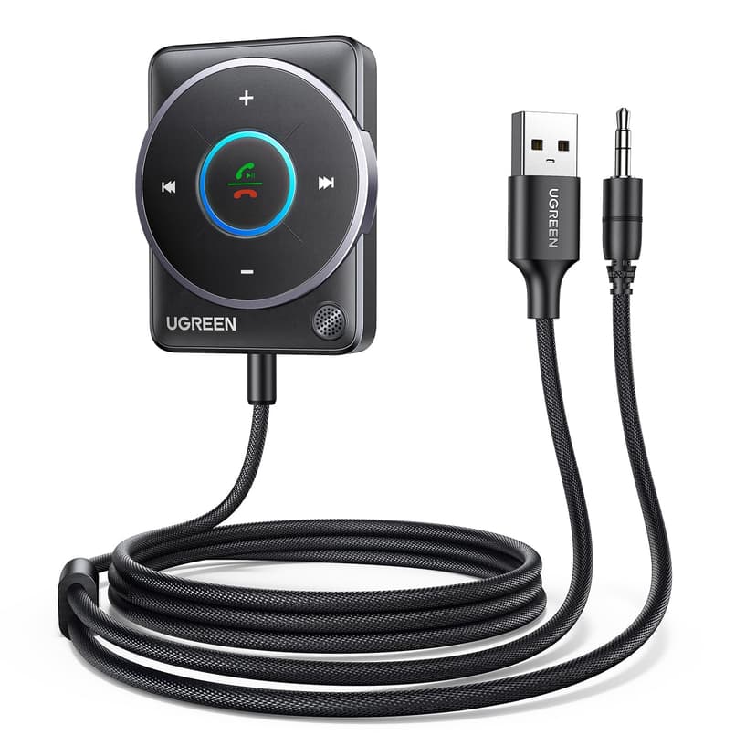 UGREEN Aux Bluetooth 5.4 Adapter for Car, Bluetooth Receiver with Dual Connection, Noise Cancellation, Build-in Mic, 3.5mm Car Bluetooth Aux Adapter for Hands-Free Calls and Music Streaming - 1