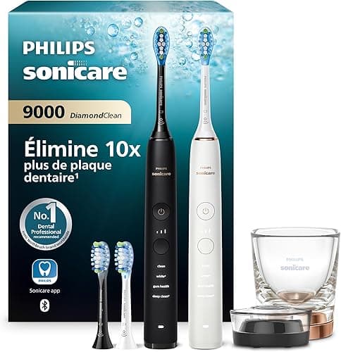 Philips Sonicare DiamondClean 9000 – Brosses à dents électriques connectées pour une meilleure hygiène des dents et des gencives, Noir Rose or, Lot de 2, modèle HX9914/61