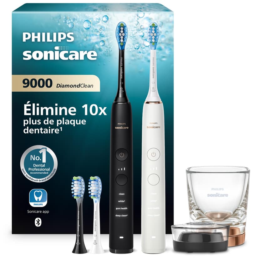 Philips Sonicare DiamondClean 9000 – Brosses à dents électriques connectées pour une meilleure hygiène des dents et des gencives, Noir Rose or, Lot de 2, modèle HX9914/61 - 1
