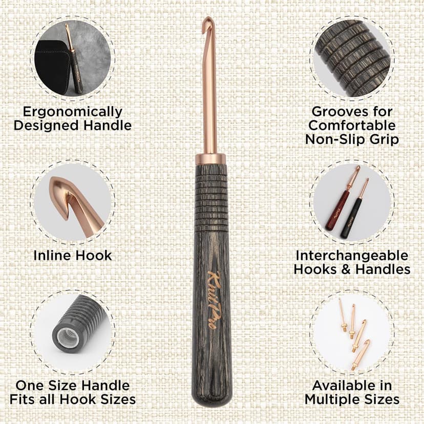 KnitPro Oasis Interchangeable Crochet Hook Starter Set with Wooden Handle - for Both Beginner and Experienced Crocheters - 1 Set, Rose Gold, 2.00-5.00mm - 4