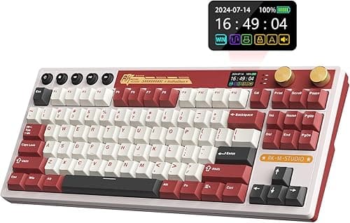 RK ROYAL KLUDGE M87 Wireless Gaming Keyboard with Screen and Dual Knob, 75% Percent 2.4Ghz/Bluetooth/USB-C Gasket Mechanical Keyboard with 7500mAh Battery, RGB Backlit Hot Swappable Cream Switch, Red