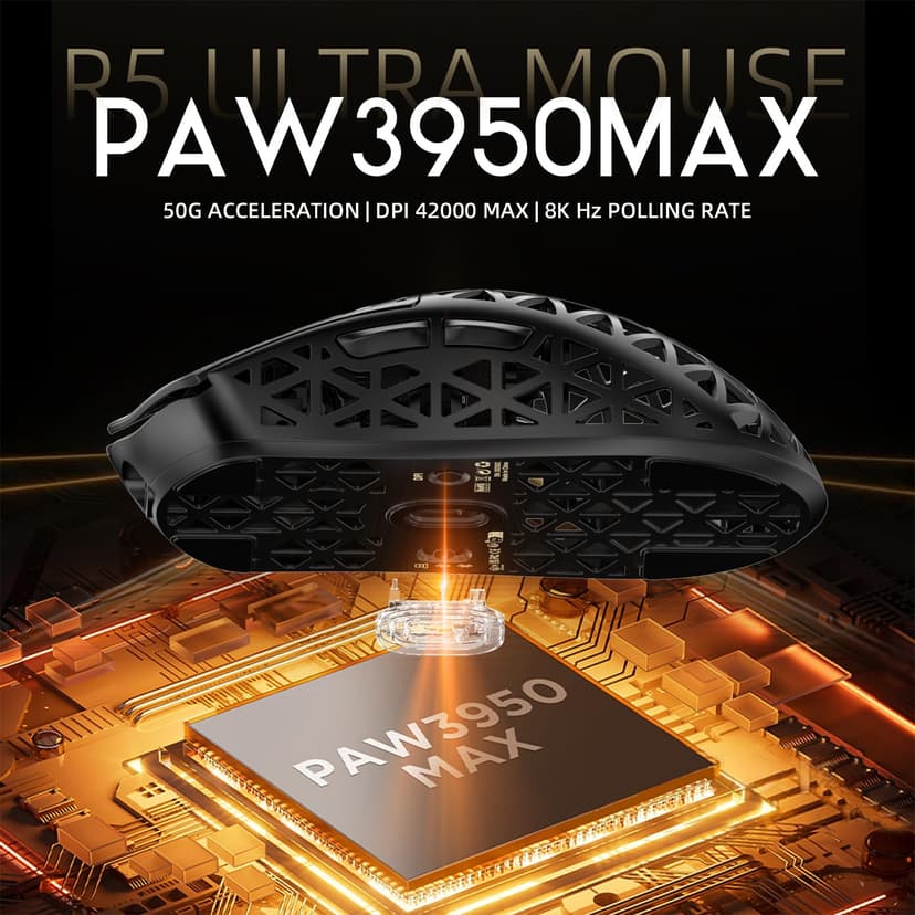 ATTACK SHARK R5 Ultra Carbon Fiber 8000Hz Wireless Gaming Mouse, 39g SUPERLIGHT, 42000DPI, PAW3950MAX Sensor, Nordic 52840 Chip, Bluetooth/2.4G/USB-C Wired Mice with Coiled Cable, for PC/Mac, Black - 5
