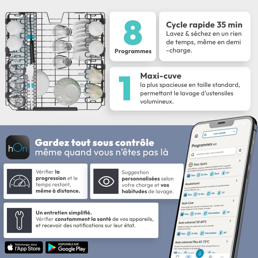 CANDY - Lave-Vaisselle - Pose Libre - 15 Couverts - Classe Énergétique C - Maxi Cuve, Wash & Dry 35 min, Ouverture Automatique, Contrôle à Distance - Noir - 60 x 85 x 60 cm - Modèle CF 5C6F0B - 4