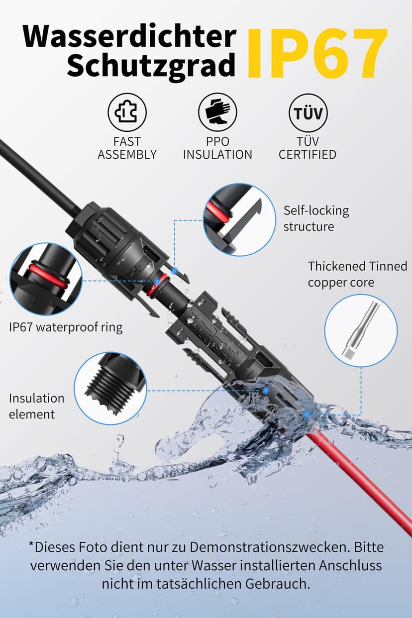 Solar Cable 4 mm²/6 mm², Solar Cable Extension 1/2/3/5/10/15/20 m, Multi-Contact 4 Solar Cable, IP67 Waterproof, Solar Cable Extension Cable - 4