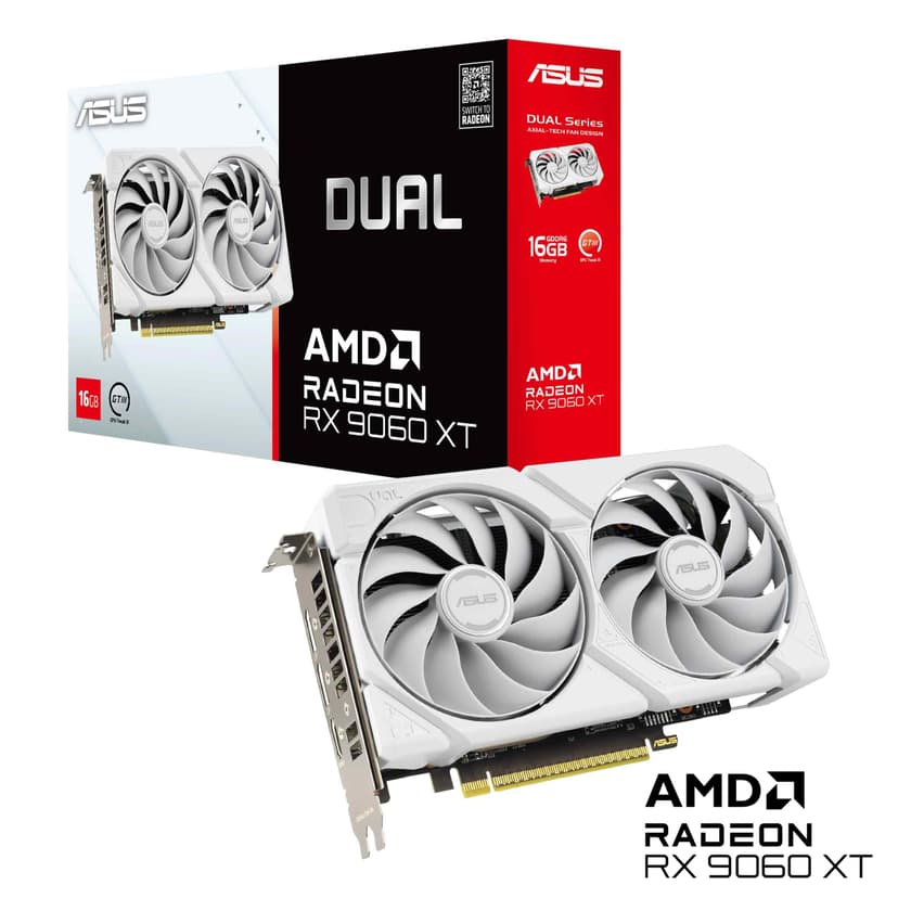 ASUS Dual Radeon RX 9060 XT 16GB GDDR6 White Edition (PCIe 5.0, 16gB GDDR6, HDMI 2.1b, DisplayPort 2.1a, 2.5-slot design, Axial-tech fan design, 0dB technology, and more) - 8