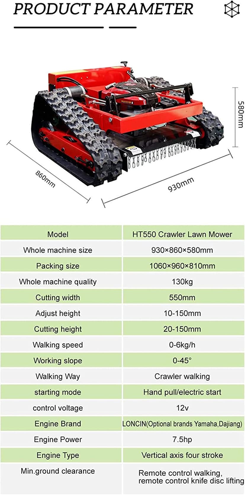 FUNNYBSG Smart Lawn Mower with Remote Control - Gas Powered and Crawler, 7.5/HP, 30° Slope Capacity, Ideal for Farms, Home Gardens, Orchards and Lawn Care - 6