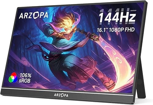 ARZOPA Écrans Portable 16,1" 144 Hz avec béquille, 106% sRGB 1920 × 1080P FHD HDR 144 Hz, Ultra Fin-Protection des Yeux-Deuxième écran Externe pour Ordinateur portable/PC/Mac/PS3/4/5/Xbox -Z1FC
