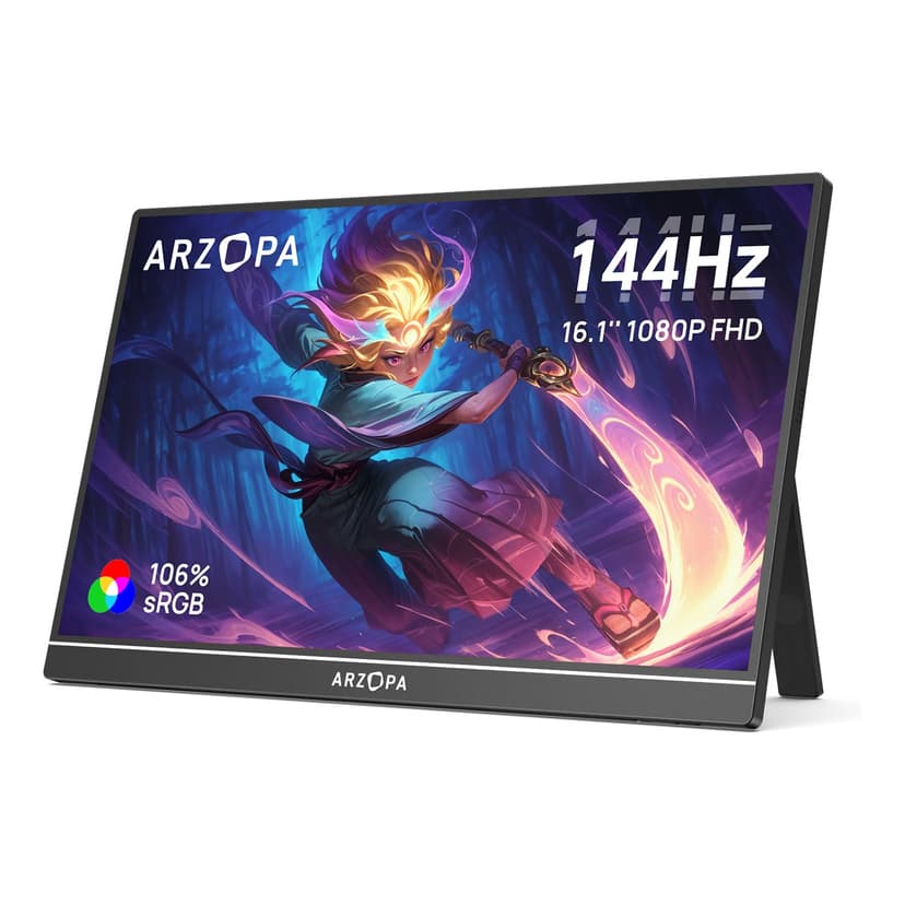 ARZOPA Écrans Portable 16,1" 144 Hz avec béquille, 106% sRGB 1920 × 1080P FHD HDR 144 Hz, Ultra Fin-Protection des Yeux-Deuxième écran Externe pour Ordinateur portable/PC/Mac/PS3/4/5/Xbox -Z1FC - 1