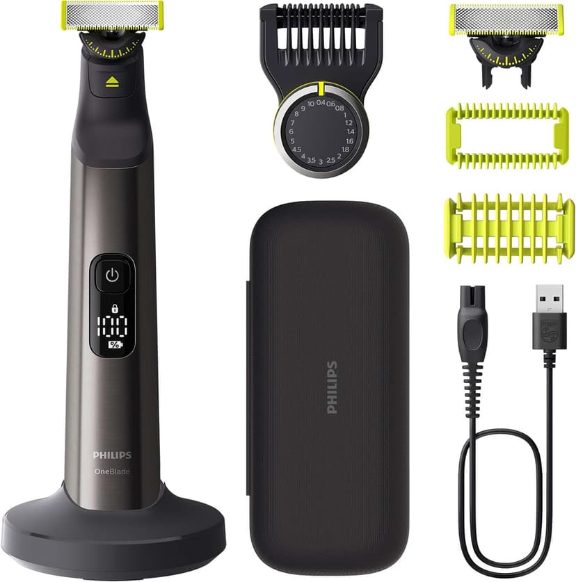 Philips OneBlade Pro 360 Authentique Visage + Corps - Tondeuse à barbe électrique, rasoir et tondeuse, 1 lame 360, 1 sabot avec 14 hauteurs de coupe, 1 kit Corps, 1 socle de charge, QP6652/30 - 1