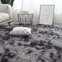 Tinyboy-hbq Tapis Rond Salon Tapis Chambre Rond Moderne Design Shaggy Poils Longs Interieur Décor Ultra Doux De Peluche De Pièce De Maison De Pépinière(Gris Noir❍ 140cm) - 3