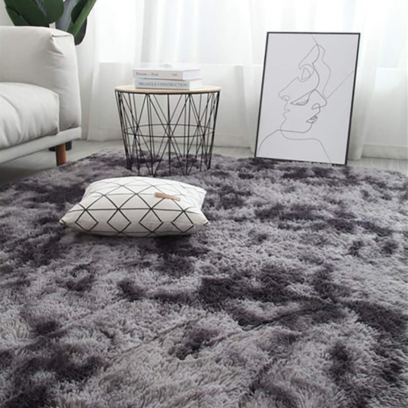Tinyboy-hbq Tapis Rond Salon Tapis Chambre Rond Moderne Design Shaggy Poils Longs Interieur Décor Ultra Doux De Peluche De Pièce De Maison De Pépinière(Gris Noir❍ 140cm) - 3