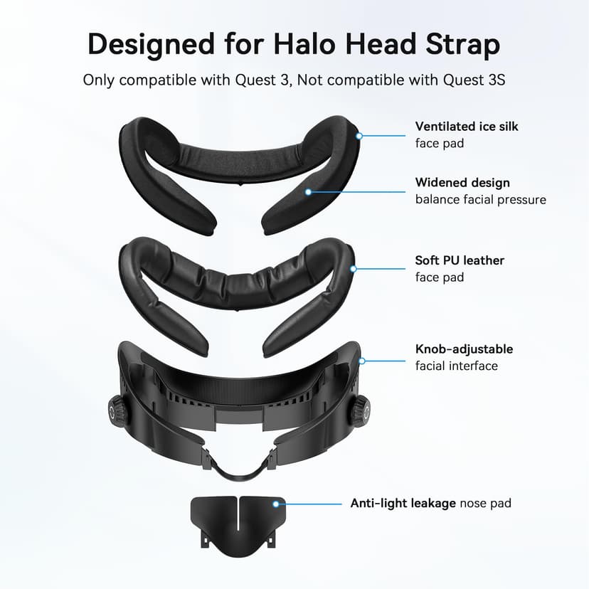 AMVR FC4A Face Cover Pad Interface Faciale Compatible avec Meta/Oculus Quest 3, Coussin en Soie Glace avec Design Ventilateur, pour Bandeau Halo avec Ventilateur (non compatible avec Quest 3S) - 2