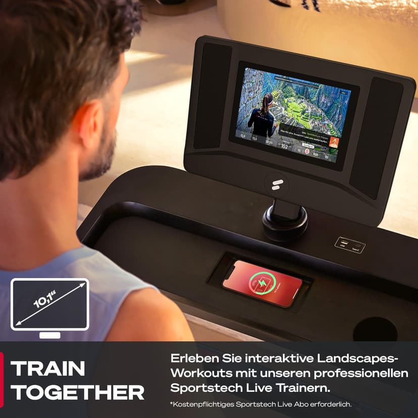 Sportstech Tapis de Course Professionnel pour Maison, 20 km/h, APP | Grande Surface de Course, Inclinaison 16%, jusqu'à 150 kg | LED & 360° Tabletholder | avec 1 an d'App STL Incluse - 5