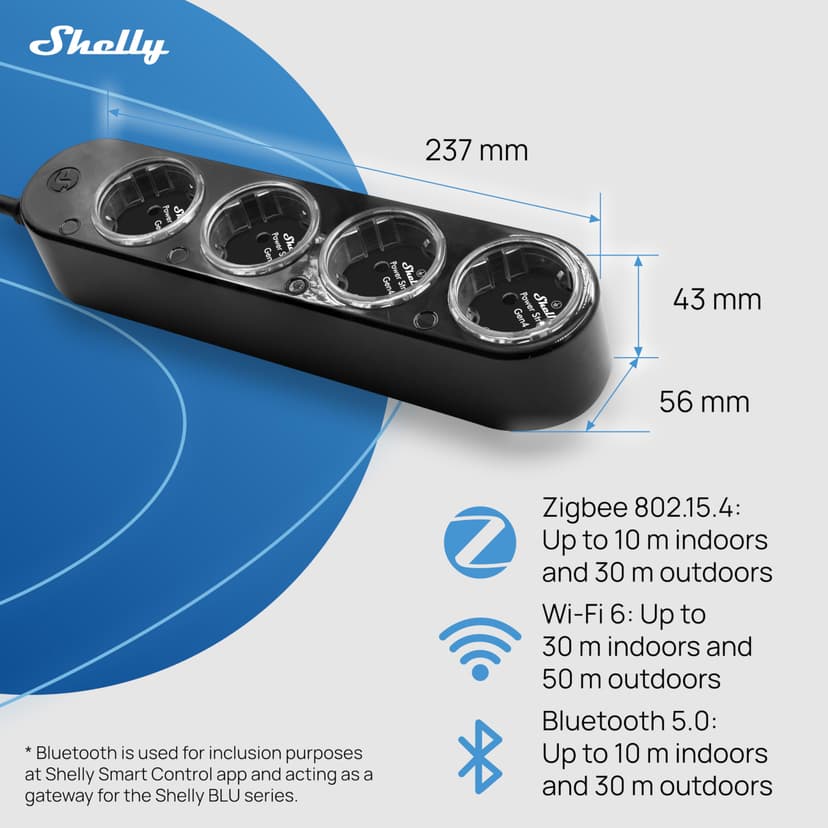 Shelly Power Strip 4 Gen4 Smart Wi-Fi Power Strip 4 Way Power Measurement, 16A Total, 3500W, Timer, Zigbee, Google, Alexa, Siri, No Hub Needed, Matte Black - 3