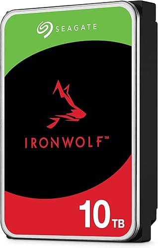 Seagate IronWolf, 10 TB, NAS, Internal Hard Drive, CMR, 3.5 Inch, SATA, 6GB/s, 5,400 RPM, 256MB Cache, for RAID Network Attached Storage, 3 year Rescue Services (ST10000VN0004)