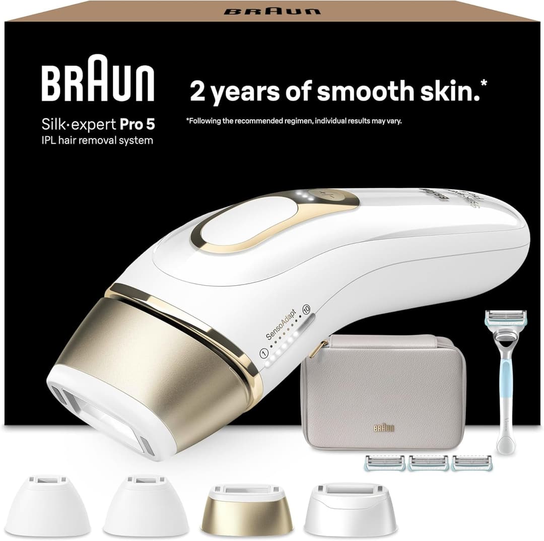 Braun IPL Silk·Expert Pro 5 Home Hair Removal with Storage Bag, Venus Razor, 4 Attachments, PL5358