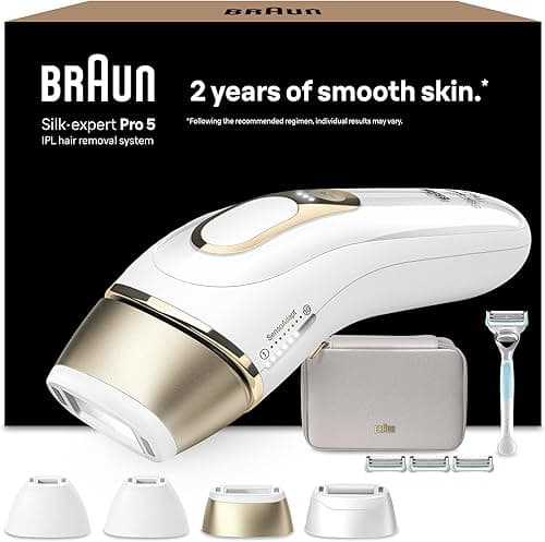 Braun Epilateur Lumiere Pulsee Silk·expert Pro 5 PL5358, Epilation Semi-Définitive, Alternative Au Laser, Résultats En 2 Séances, Rasoir Venus, 4 Têtes Pour Epiler Jambes, Visage, Maillot Et Plus