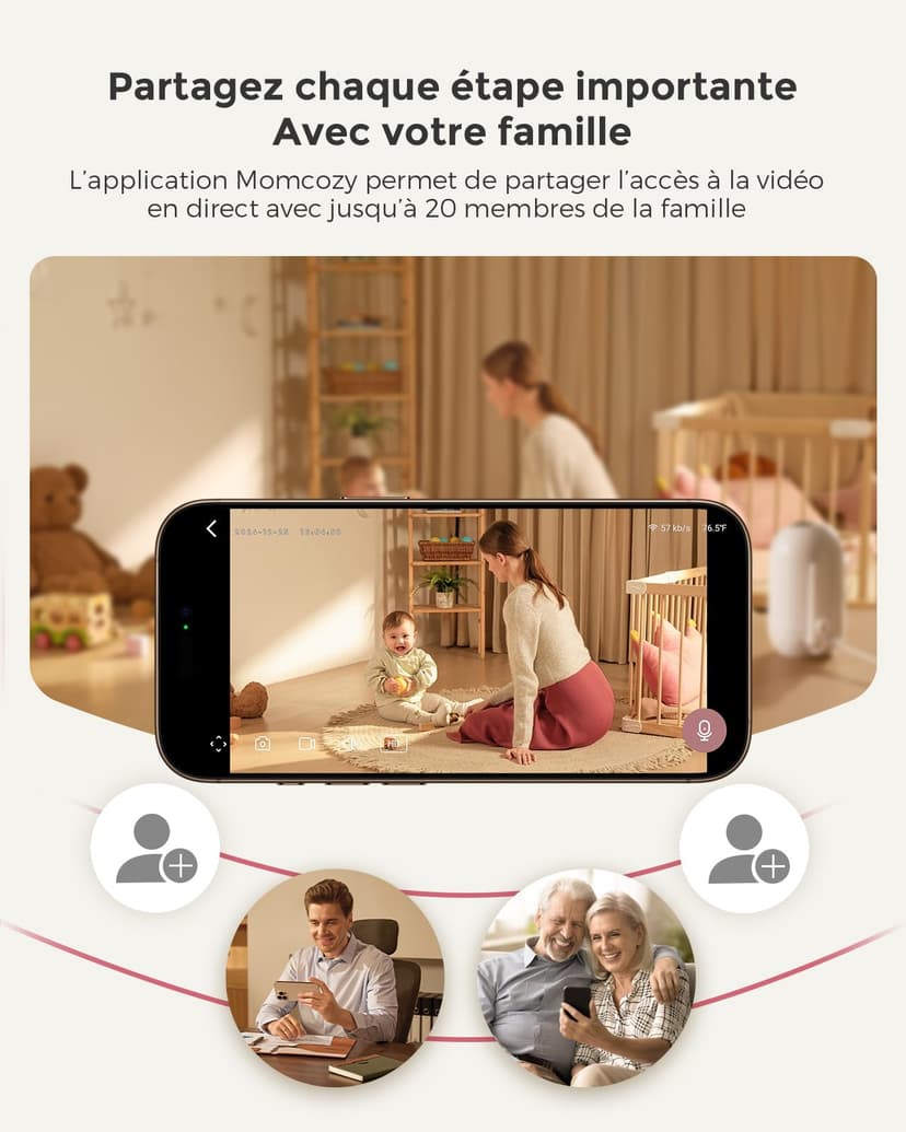 momcozy Moniteur Bébé WiFi 2 Caméra HD 5" 1080P Fixation Murale, Détection Mouvements/Pleurs, Périmètre Sécurisé, Vision Nocturne Claire, Batterie 5000mAh, Interphone 2 Sens, Enregistrement Vidéo​ - 7