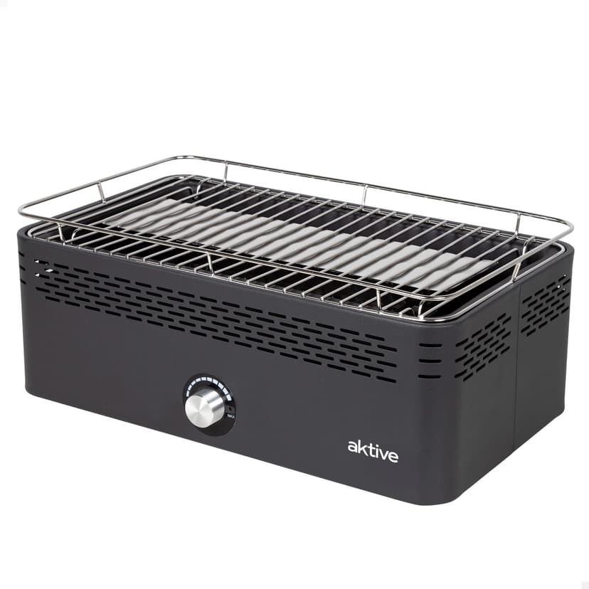 Aktive 63004 Portable Charcoal Barbecue, Rechargeable, Battery-Operated, Smokeless, Black, Rectangular, Drip Protection, Dimensions 45 x 28 x 19 cm, Includes Carry Bag, Patio, Balcony Grill - 1