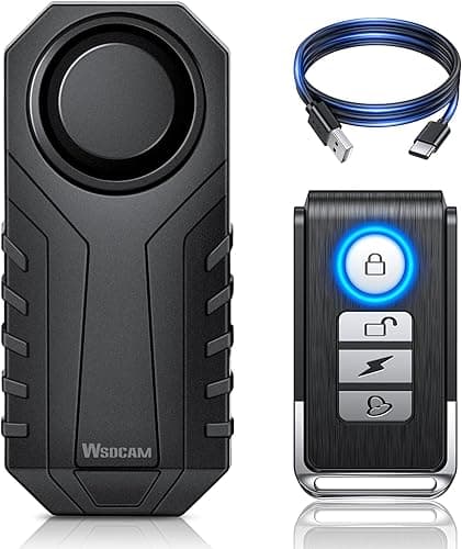 WSDCAM Wireless Bike Alarm with Remote, Rechargeable Bicycle Alarm System Anti Theft, IP65 Waterproof, 113dB Loud Bike Alarms for E-Bikes, Motorcycles, Scooter, Outdoor Riding and Cycling Safety