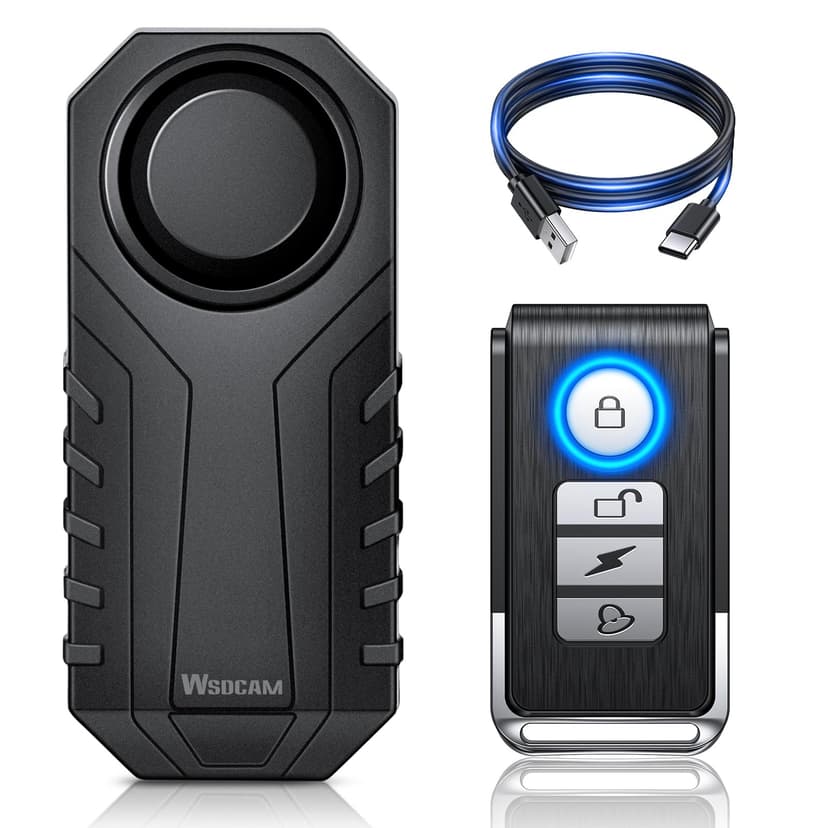 WSDCAM Wireless Bike Alarm with Remote, Rechargeable Bicycle Alarm System Anti Theft, IP65 Waterproof, 113dB Loud Bike Alarms for E-Bikes, Motorcycles, Scooter, Outdoor Riding and Cycling Safety - 1