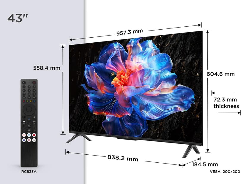 TCL 43V6C TV 43" 4K UHD Smart LED TV, 4K HDR, Google TV avec design sans bords (Dolby Audio, Motion Clarity, compatible avec Google Assistant et Alexa) - 2