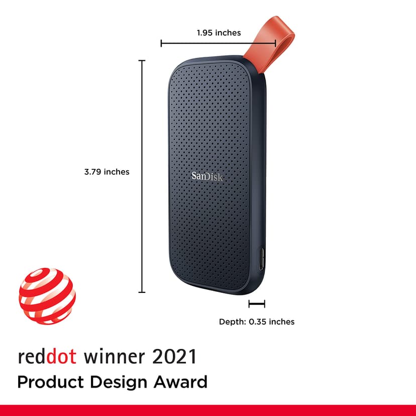 SANDISK Portable SSD 1TB (Read speeds up to 800 MB/s, USB 3.2 Gen 2, USB-C, NVMe Solid State Performance, Updated firmware, fastening loop made of durable rubber) Black - 2