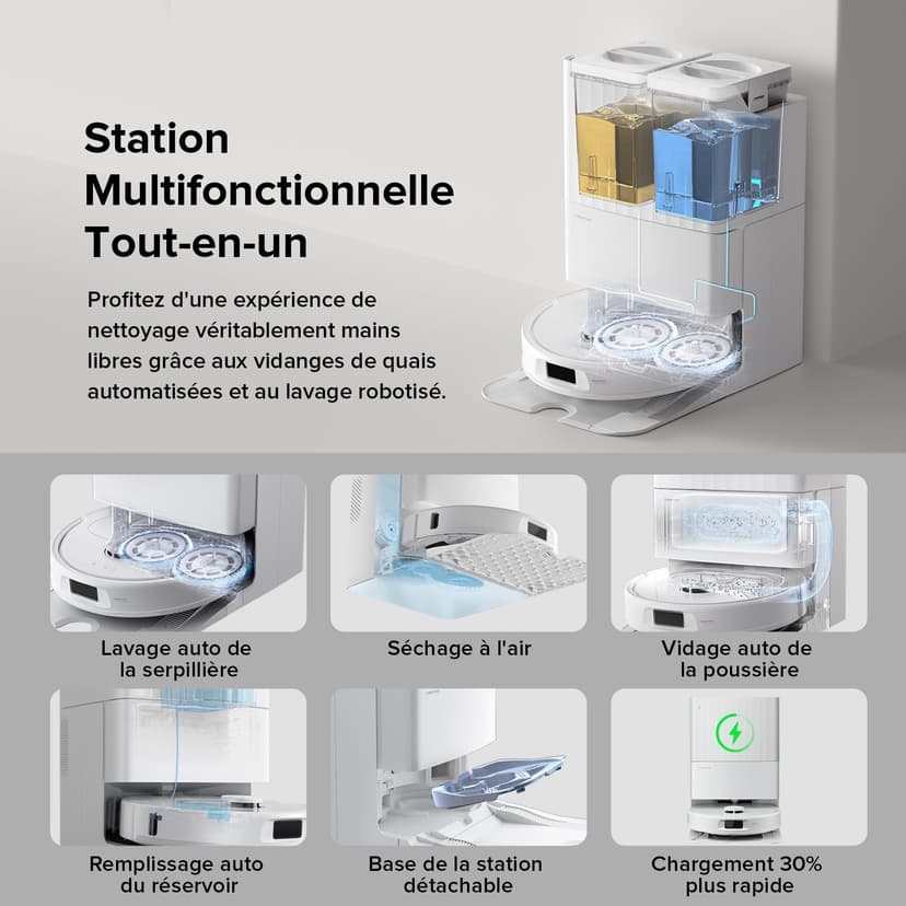 roborock QV 35A Set Aspirateur Robot Laveur, 8000Pa HyperForce, Station Multifonctionnelle, Serpillière Rotative 200 TR/Min & Relevable 10mm, Anti-enchevêtrement, Évitement d'obstacles, Cartographie - 3