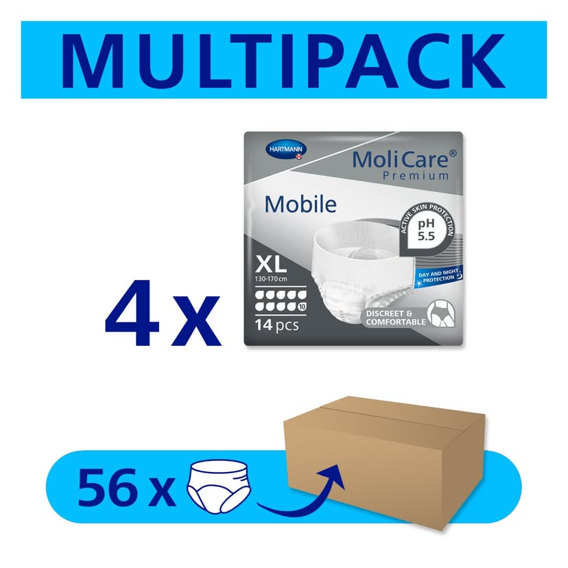 MoliCare Premium Mobile 10 Drops | Disposable Incontinence Pants: for Women and Men with Incontinence | Size XL | 51-67 inches | 4 Packs of 14 Pairs (56 Pieces) - 2