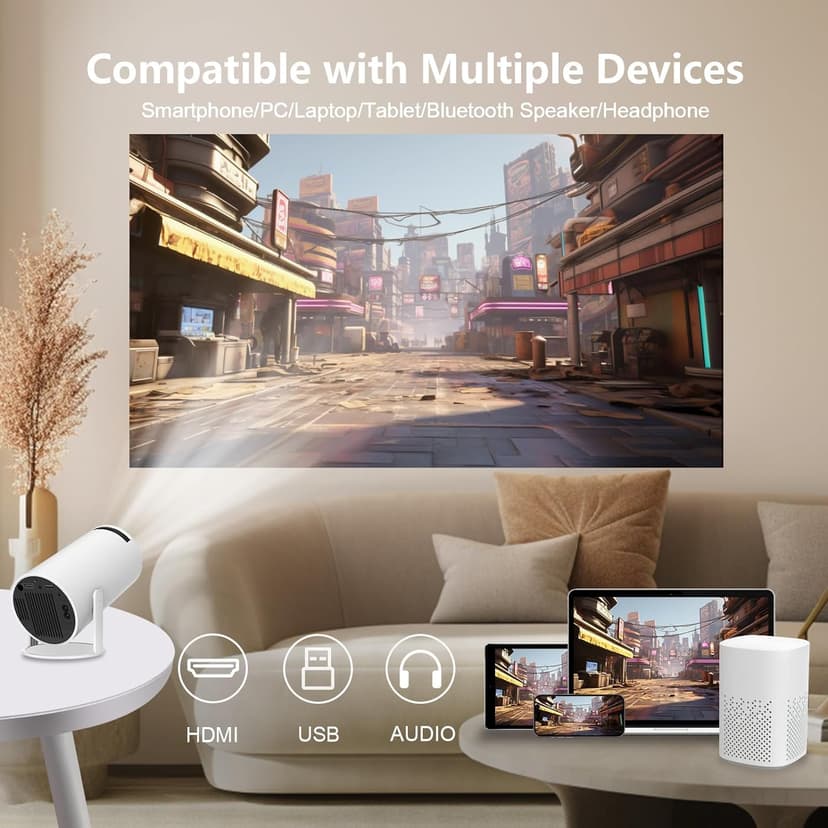 LQWELL HY300 PRO Mini Projector, 4K 1080P Support, with Android 11, WiFi 6, Bluetooth 5.0, Supports Airplay & Miracast, Portable Home and Outdoor, for Android/iPhone/PC/Mac/Switch - 5