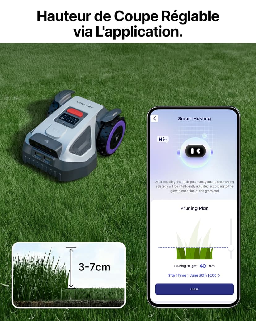 ANTHBOT M9 Robot Tondeuse sans Fil, NetRTK, 4G, 5000 mAh, Recommandé 1000 m², Maximum 1200 m², Pente de 24° (45%), Prend en Charge 2RTK Conçu pour Les Jardins Avant et Arrière - 4