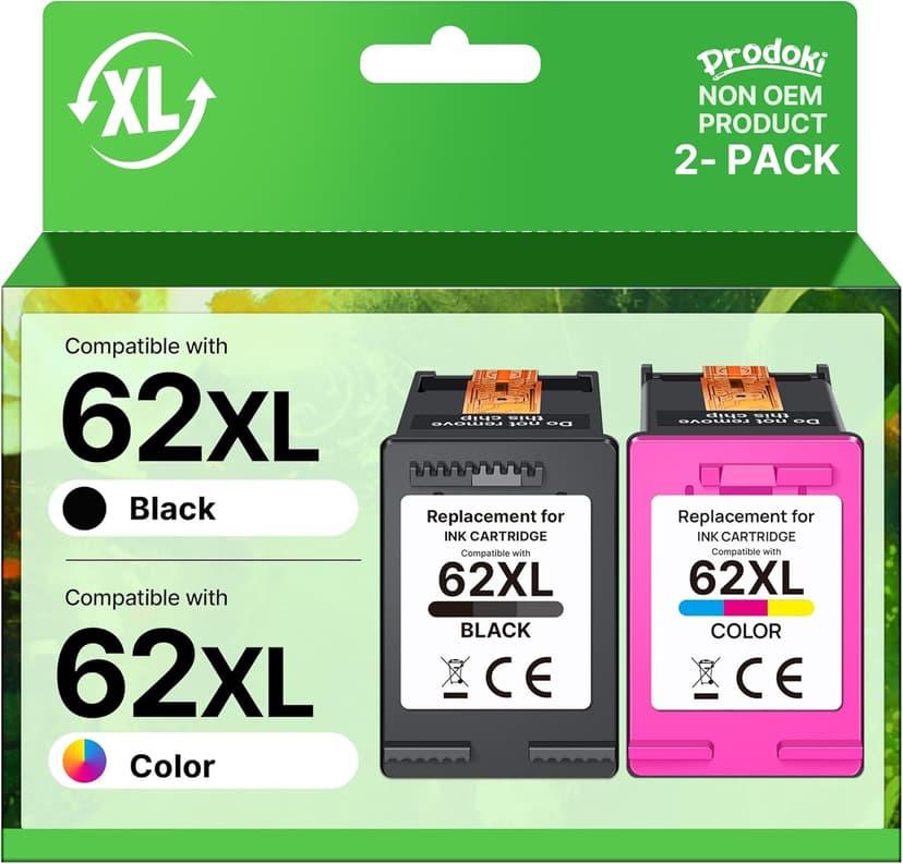62 XL Ink Cartridge Replacement for HP 62 Black and Colour XL for HP 62XL Cartridge for Envy 5640 5540 7640 5740 5547 5548 5642 5644 OfficeJet 5740 5742 200 250 (1 Black, 1 Tri-Colour) ) - 1
