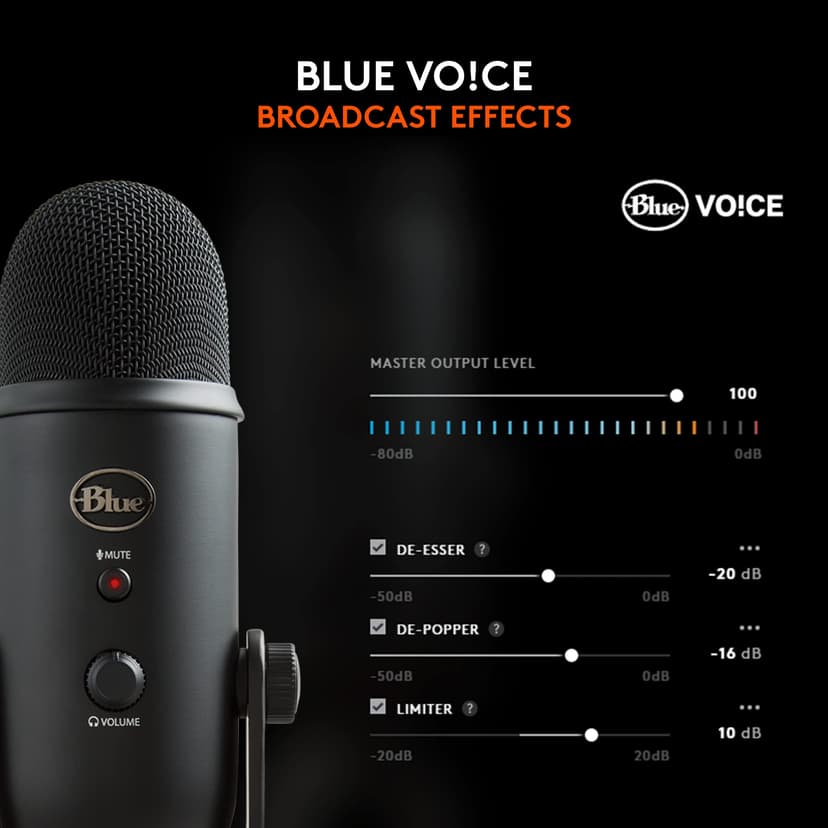 Logitech for Creators Blue Yeti USB Microphone for Recording, Streaming, Gaming, Podcasting on PC and Mac, Condenser Mic for Laptop or Computer with Blue VO!CE Effects, Adjustable Stand - Black - 3