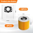 Pack of 15 for Kärcher KFI 357 Vacuum Cleaner Bags + 2 Filters + 2 Filter Brushes Replacement for Kärcher WD2 Plus, WD2, WD3, SE4002, SE4001 KWD1-3 WD3.200, 2.863-314.0, Filter for WD3P Accessory Set - 2