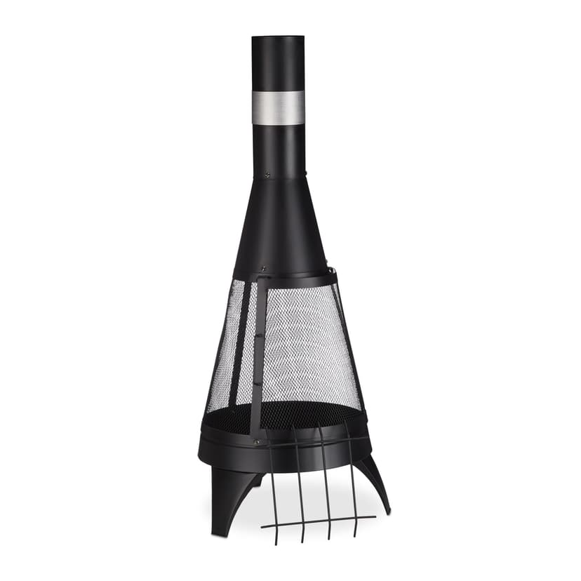 Relaxdays Cheminée de terrasse, avec Pare-étincelle, avec Grille et tisonnier, HxD : 120 x 47 cm, braséro Jardin, Noir - 7