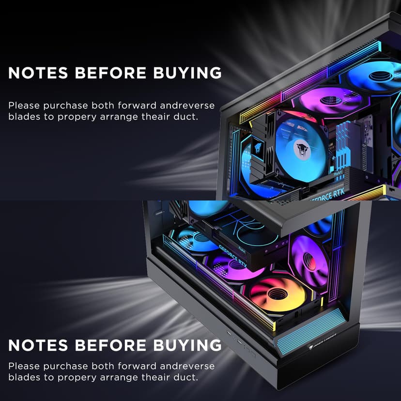 Jungle Leopard Interstellar-V2 Daisy Chain RGB PC Ventilateur 120MM 3er Pack,1850RPM/68CFM/2.4mmH2O/24LEDs,5V3PIN ARGB und 12V4PIN PWM Ventilateur (3, Black, 120MM-Reverse) - 6