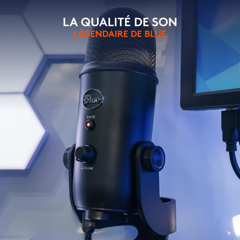 Logitech for Creators Blue Yeti Microphone USB pour Enregistrer, Streaming, Gaming, Podcast sur PC & Mac, Micro condensateur pour ordinateur portable et PC avec Effets Blue VO!CE, Plug and Play - Noir - 2