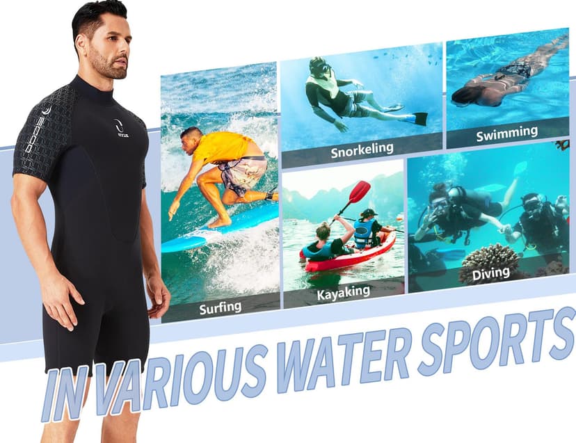 Wetsuits Men's Neoprene Women's 3mm Back Zipper Shorty Wetsuits for Surfing Snorkeling Canoe Spearfishing Diving Swimming Stand Up Paddleboarding Kayaking(Black) - 7