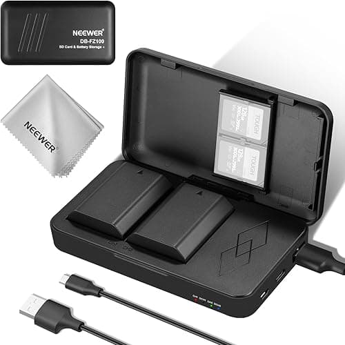 NEEWER NP-FZ100 Lot de 2 chargeurs de Batterie de Rechange 2280 mAh et 1 boîtier de Charge USB Double Canal Compatible avec Sony ZV-E1, FX3, FX30, A1, A9 II, A7R V, A7R IV, A7S III, A7 IV, A6600, A7C