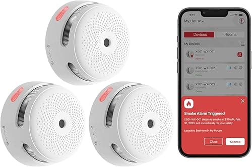 X-Sense Wi-Fi Smoke Alarm for Home with Replaceable Battery, Smart Smoke Alarm Compatible with X-Sense Home Security App, Compliant with EN 14604 Standard, XS01-WX, 3-Pack
