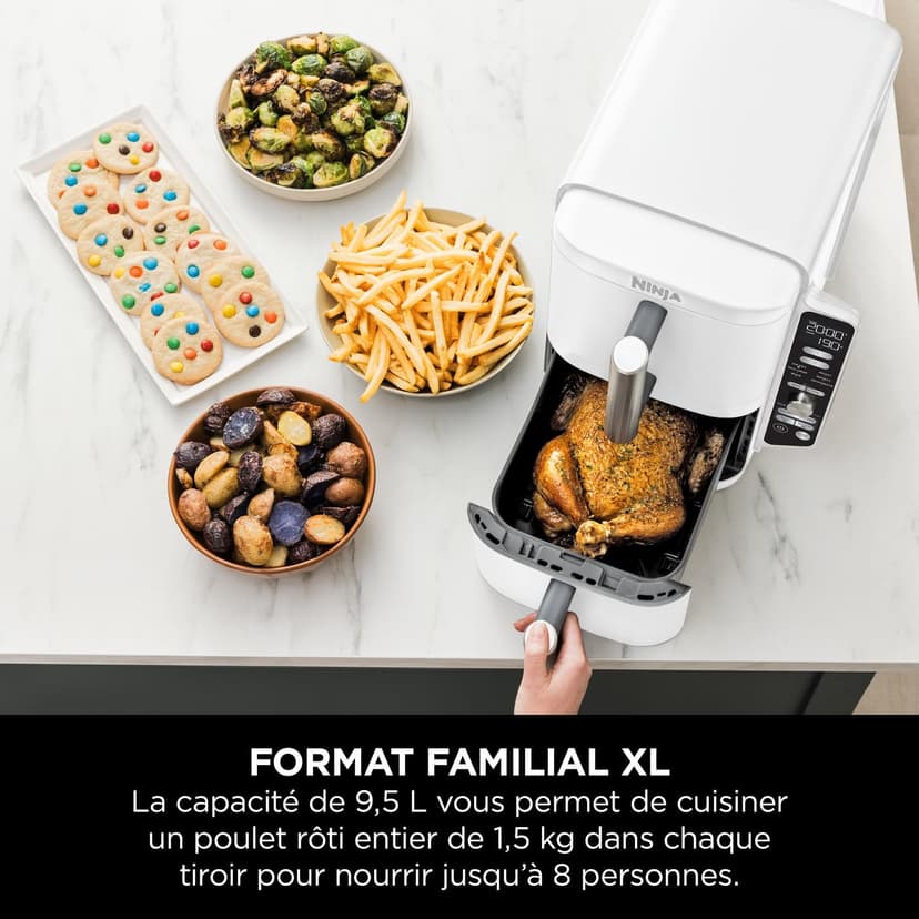 NINJA Double Stack XL Air Fryer, Friteuse sans huile Verticale Double Tiroir 4 Niveaux de Cuisson, 2 Tiroirs, 2 Grilles, Capacité de 9,5 L, 6 Fonctions, 8 Portions, Pinces, Blanc SL400EUWH - 5