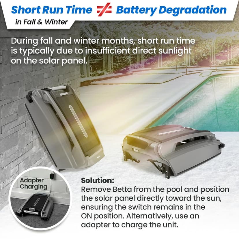 Betta SE Plus - Solar Powered Robotic Pool Surface Skimmer with Dual Charging Options and 30-Hour Continuous Cleaning Battery Power, Shallow Water Safeguard, and Twin Salt Chlorine Tolerant Motors - 5