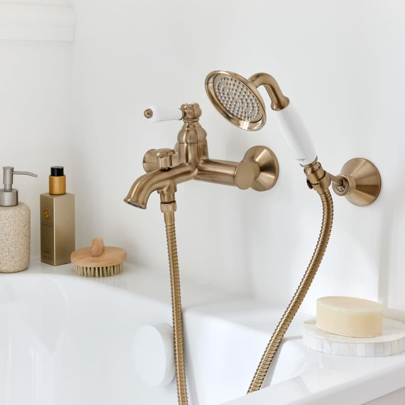 Jacob Delafon - Mitigeur bain-douche mural Louise - Mécanique - Design Rétro, poignée céramique - Économie d’eau - 21x14,80x19,50 cm - Finition Bronze - E24363-BCN - 2