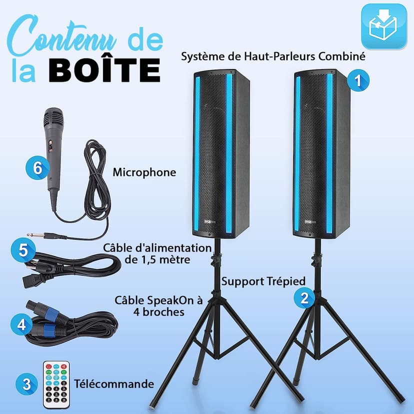 Pyle Portable Bluetooth PA Speaker System - 3-Way Active & Passive Outdoor Bluetooth Speaker Portable PA System w/Microphone In, Party Lights, FM Radio - Tripod, Remote - Pyle PS65ACT,Black - 2