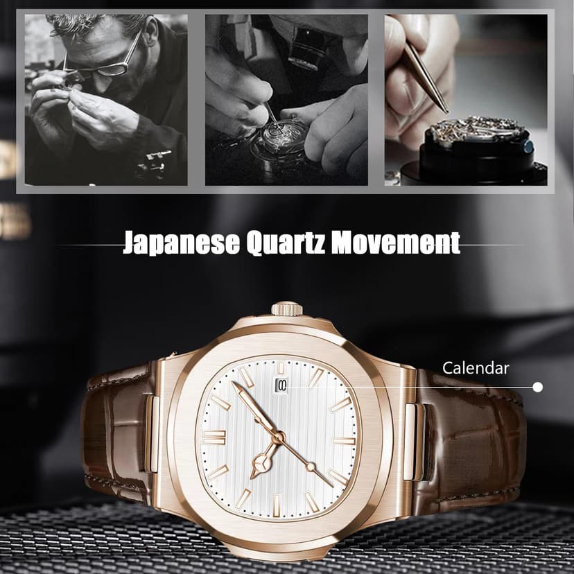 RORIOS Minimalist Wristwatch for Men Analogue Quartz Wrist Watch Date Calendar Luminous Watch Casual Stainless Steel Watch with Leather Strap - 3