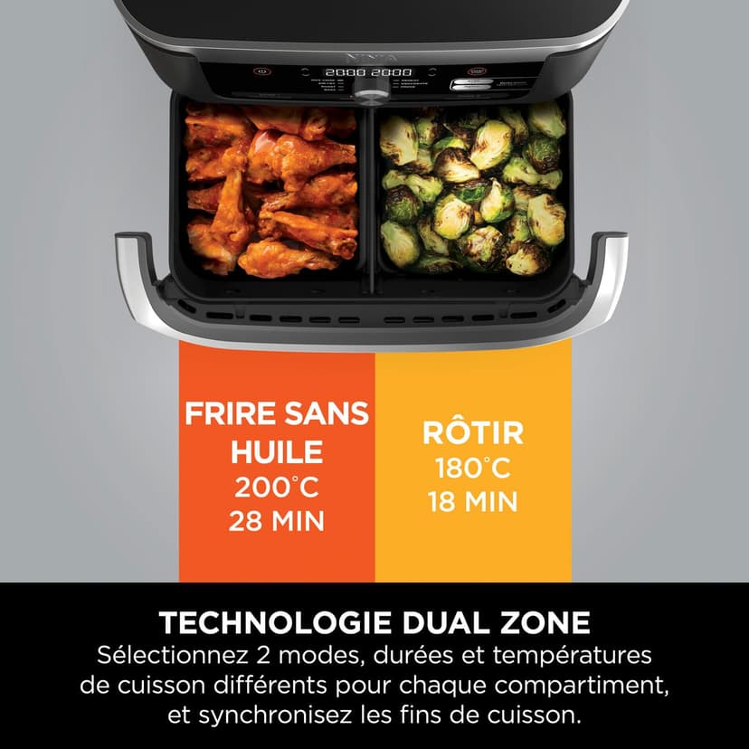 Ninja Foodi FlexDrawer Air Fryer, Dual Zone with Removable Divider, Large 10.4L Drawer, 7-in-1, Double Zone, Oil Free, Dishwasher Safe Nonstick Parts, Black AF500EU - 7