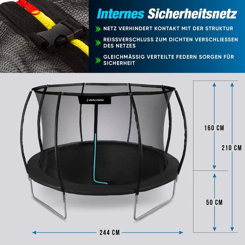 Outdoor Trampoline, Garden Trampoline, Diameter 244 cm, 8 ft Certified Trampoline with Safety Fence and Padded Poles for Children, Indoor Outdoor Fitness, Maximum Load 100 kg - 5