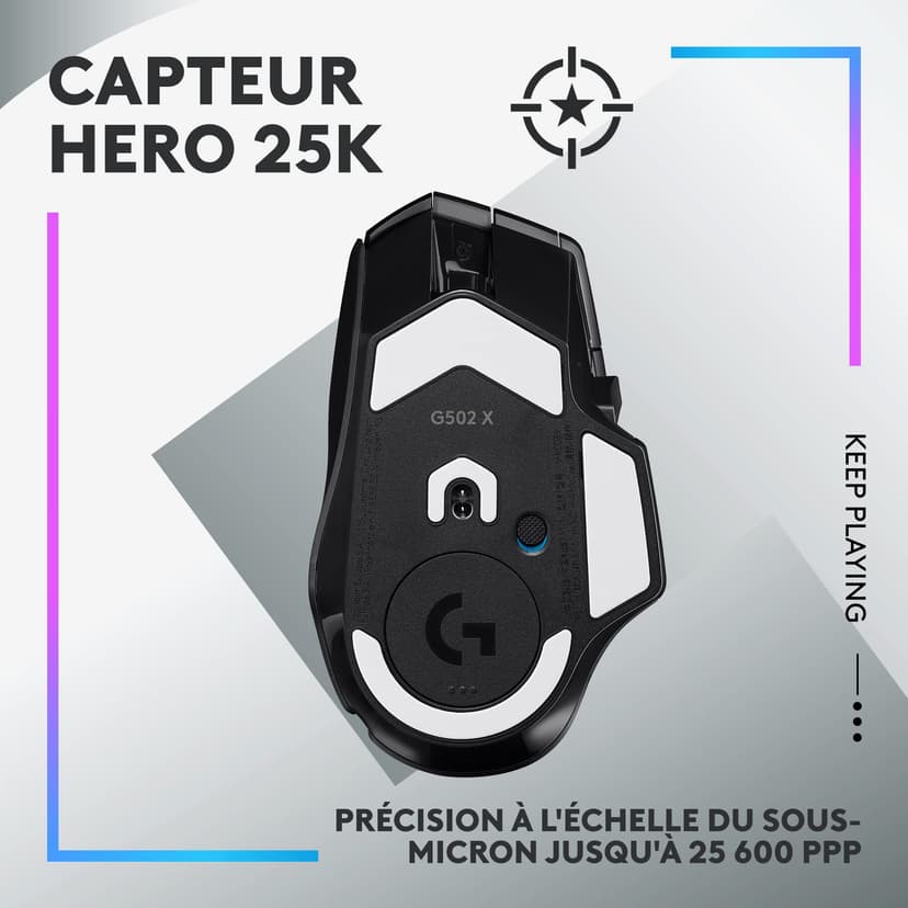 Logitech G G502 X Plus Lightspeed Souris Gaming RVB sans Fil - Souris Optique Boutons Hybrides LIGHTFORCE, LIGHTSYNC RVB, Capteur Gaming Hero 25K, Compatible avec PC - macOS/Windows - Noir - 4