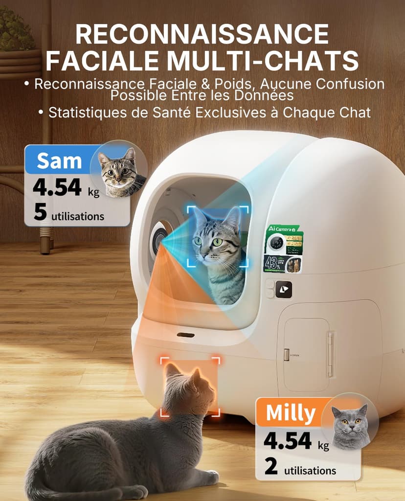 PETKIT PUROBOT MAX PRO 2 Litiere Chat Autonettoyante, Bac Litière Autonettoyante Nouvelle Amélioré avec Caméra, Entrée plus Grande,Wi-FI 2,4GHz&5GHz,Nettoyage et Suivi de Santé AI,pour Plusieurs Chats - 4