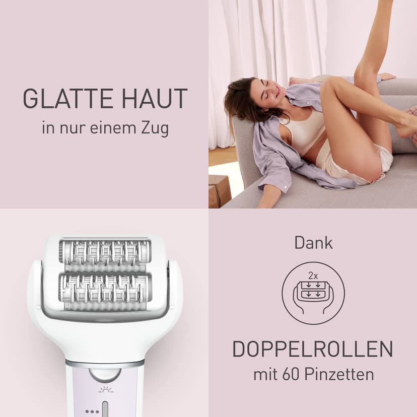 Panasonic ES-EY30-V503 Wet and Dry Epilator, Double Disc with 60 Tweezers, Flexible Head 90° Swivoting, 3 Speed Settings and LED Light, 30 Minutes Operation, Cordless - 2